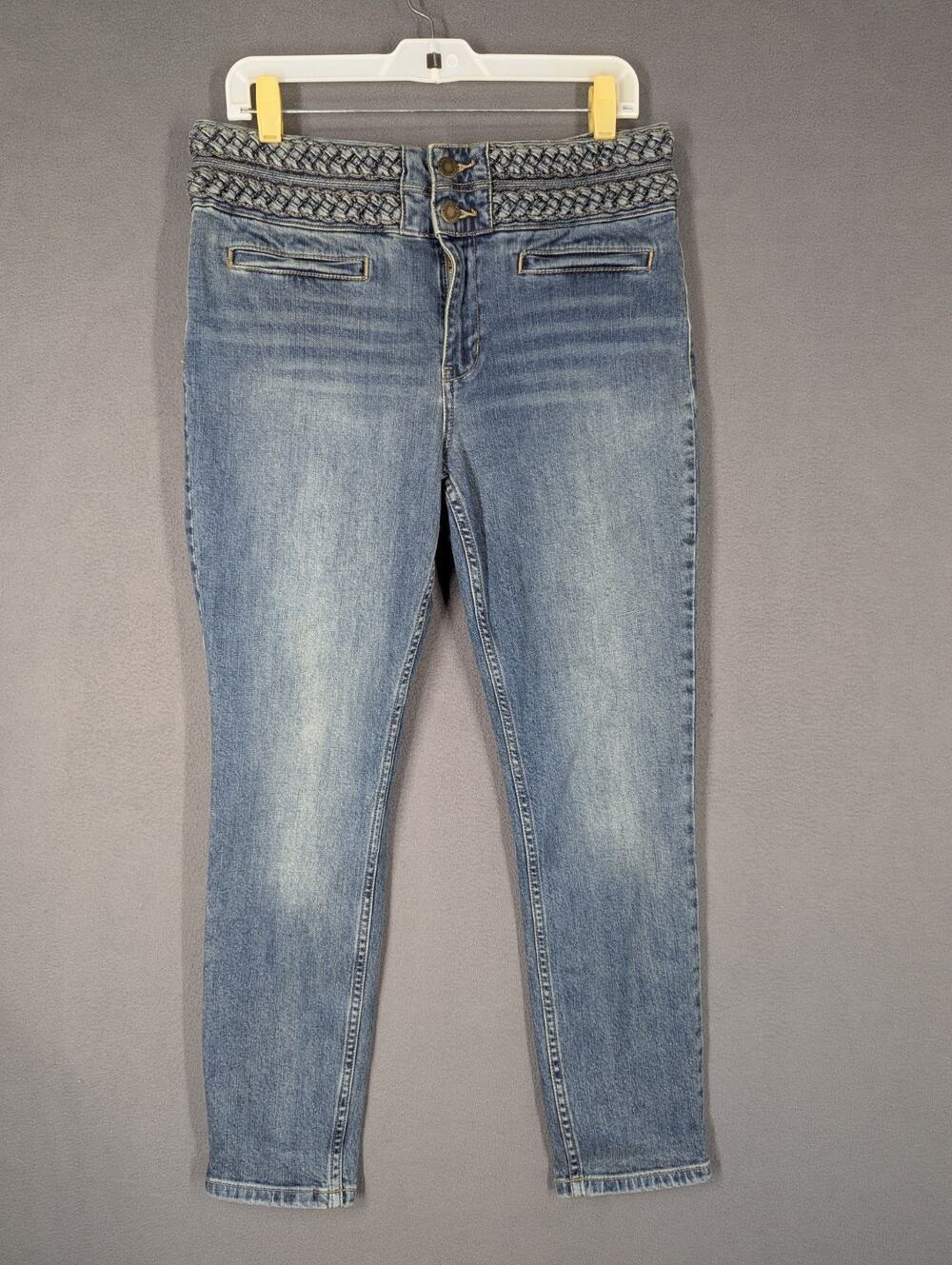 Free People Skinny Jeans Womens Size 30 Blue Braided Waistband Boho